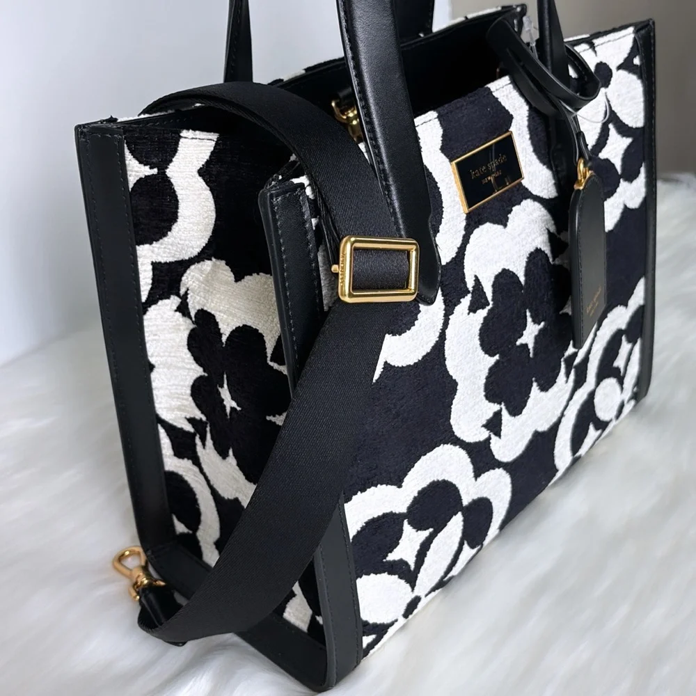 NWT💃Kate Spade Spade Flower Monogram Manhattan Chenille Small Tote Purse - Picture 9 of 12